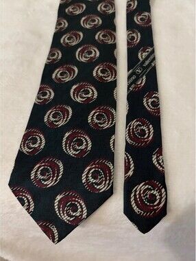Valentino Cravatte Tie Green Burgundy Swirl Print Silk Italy Vtg
